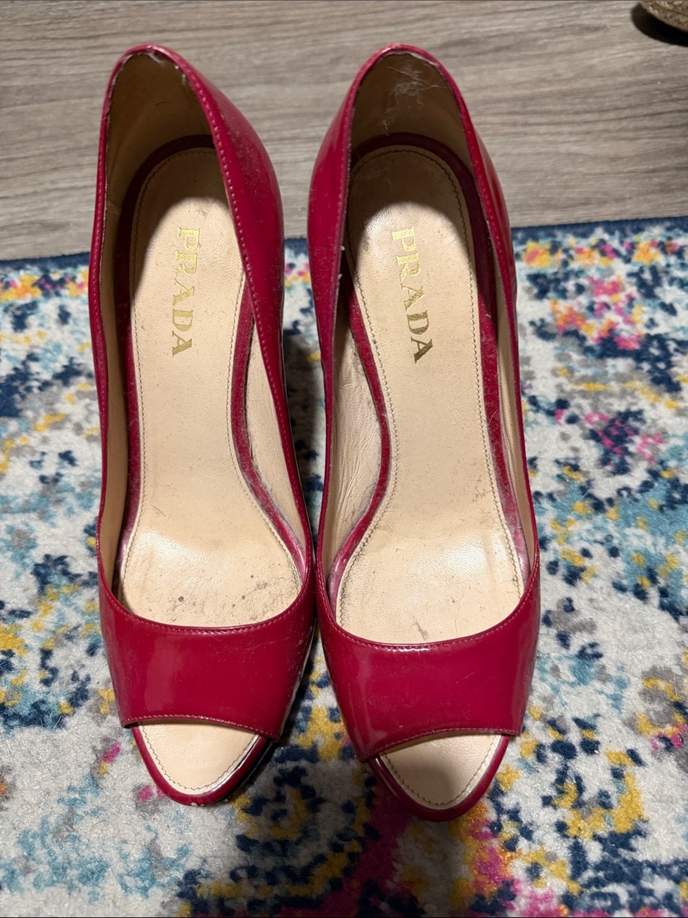 Prada Hot Pink Patent Peep-Toe Pumps